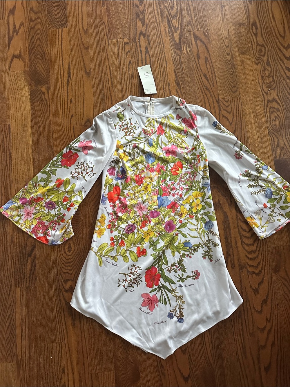 NWT I. Magnin Vintage 1970’s Floral Bell-Sleeve Dress